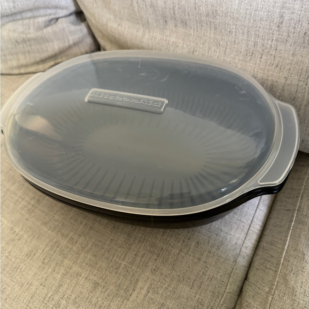 KitchenAid Microwave Steamer Cooker Strainer Lid Oval Casserole 13 x 9'' Black